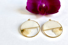 Load image into Gallery viewer, Split Circle with White Petals Earrings