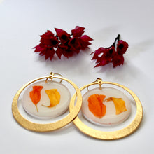 Load image into Gallery viewer, Orange Flower Petal Hoop Earrings
