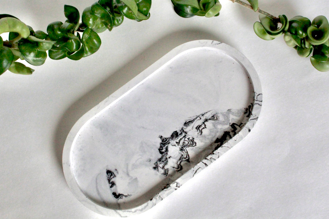 Black and White Marbled Concrete Trinket Tray