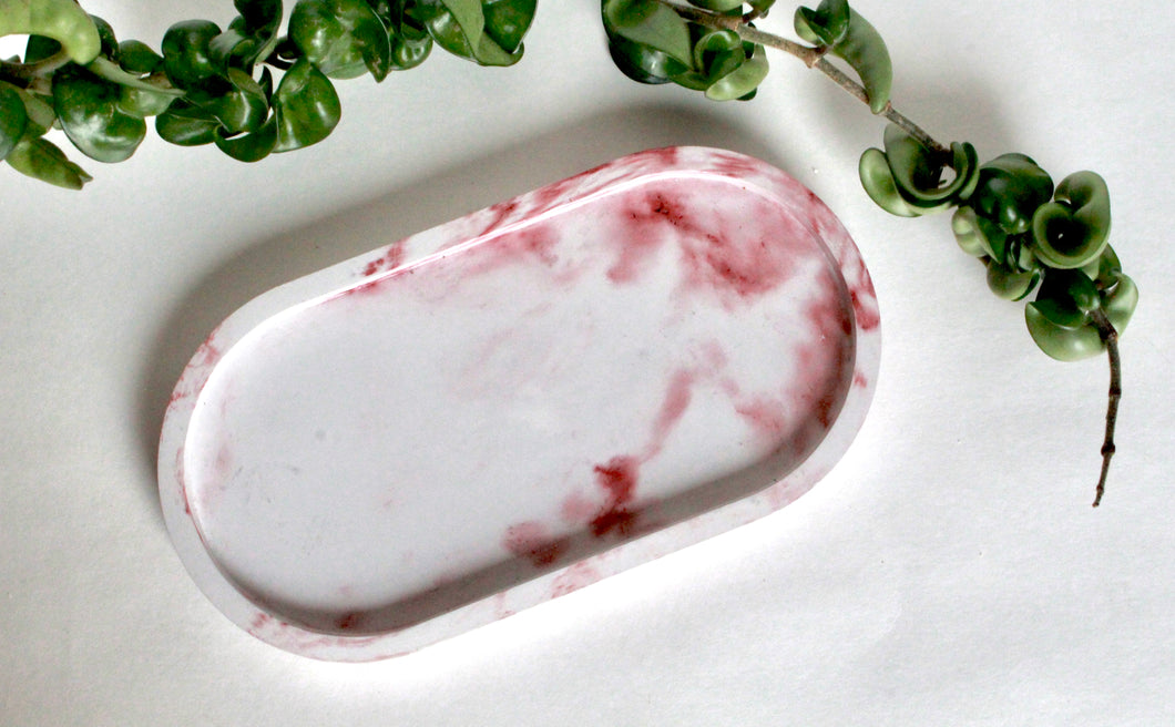 Red and Gray Marbled Concrete Trinket Tray and Dish