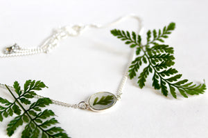 Silver Plated Oval Fern Necklace