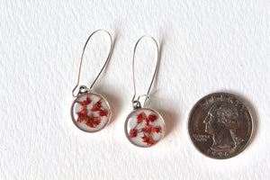 Silver Circle Earrings With Pink Flowers
